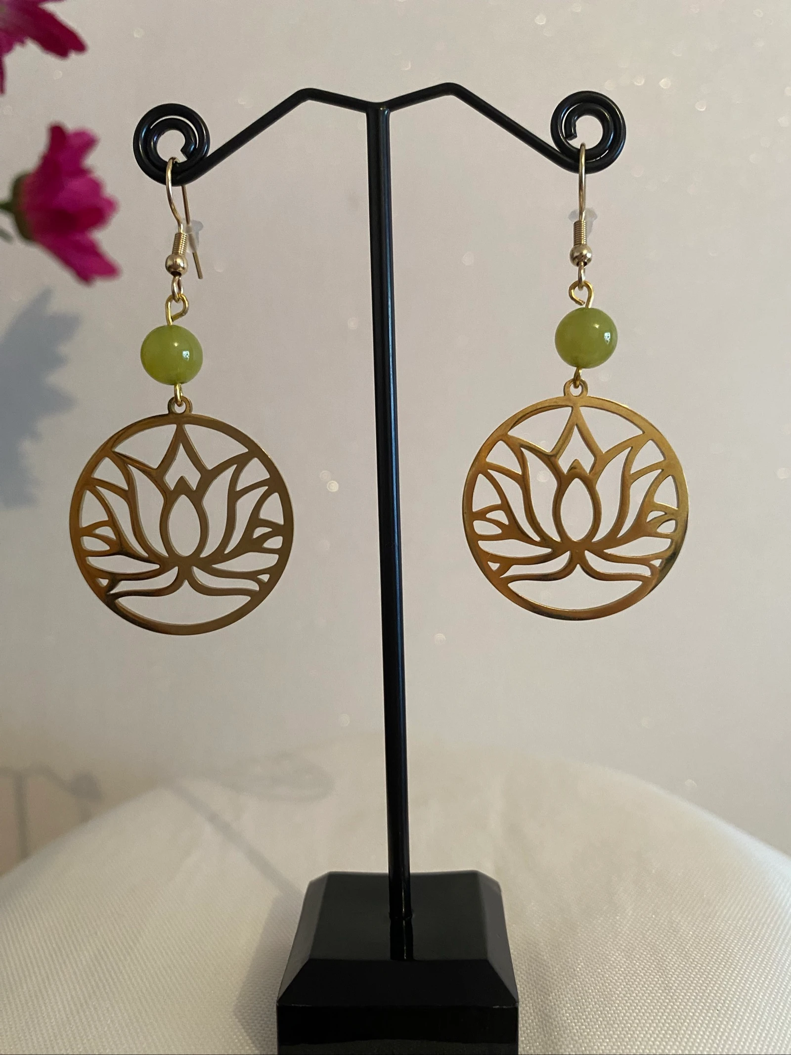 Boucles d’oreilles fleur de lotus effet miroir  – photo 2